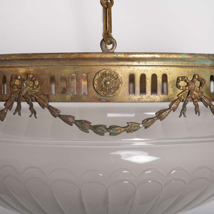 Monumental F. & C. Osler Satin Cut Crystal Plafonnier with Gilt Bronze Gallery and Classical Festoon Decoration
