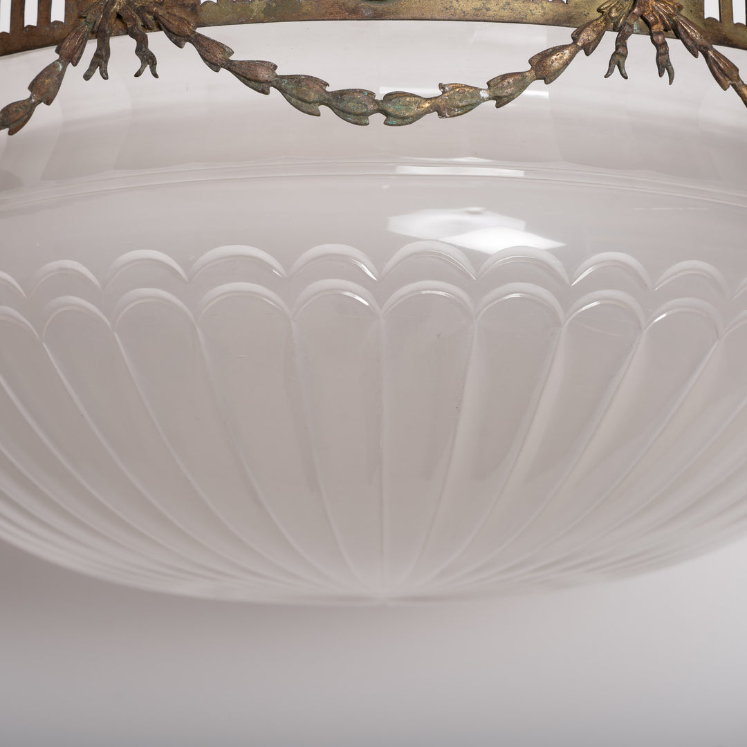 Monumental F. & C. Osler Satin Cut Crystal Plafonnier with Gilt Bronze Gallery and Classical Festoon Decoration