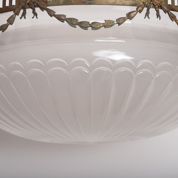 Monumental F. & C. Osler Satin Cut Crystal Plafonnier with Gilt Bronze Gallery and Classical Festoon Decoration