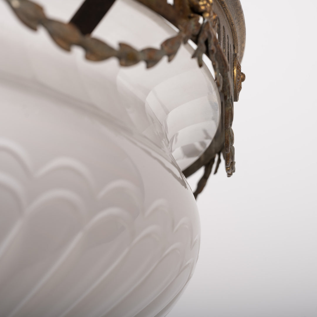 Monumental F. & C. Osler Satin Cut Crystal Plafonnier with Gilt Bronze Gallery and Classical Festoon Decoration