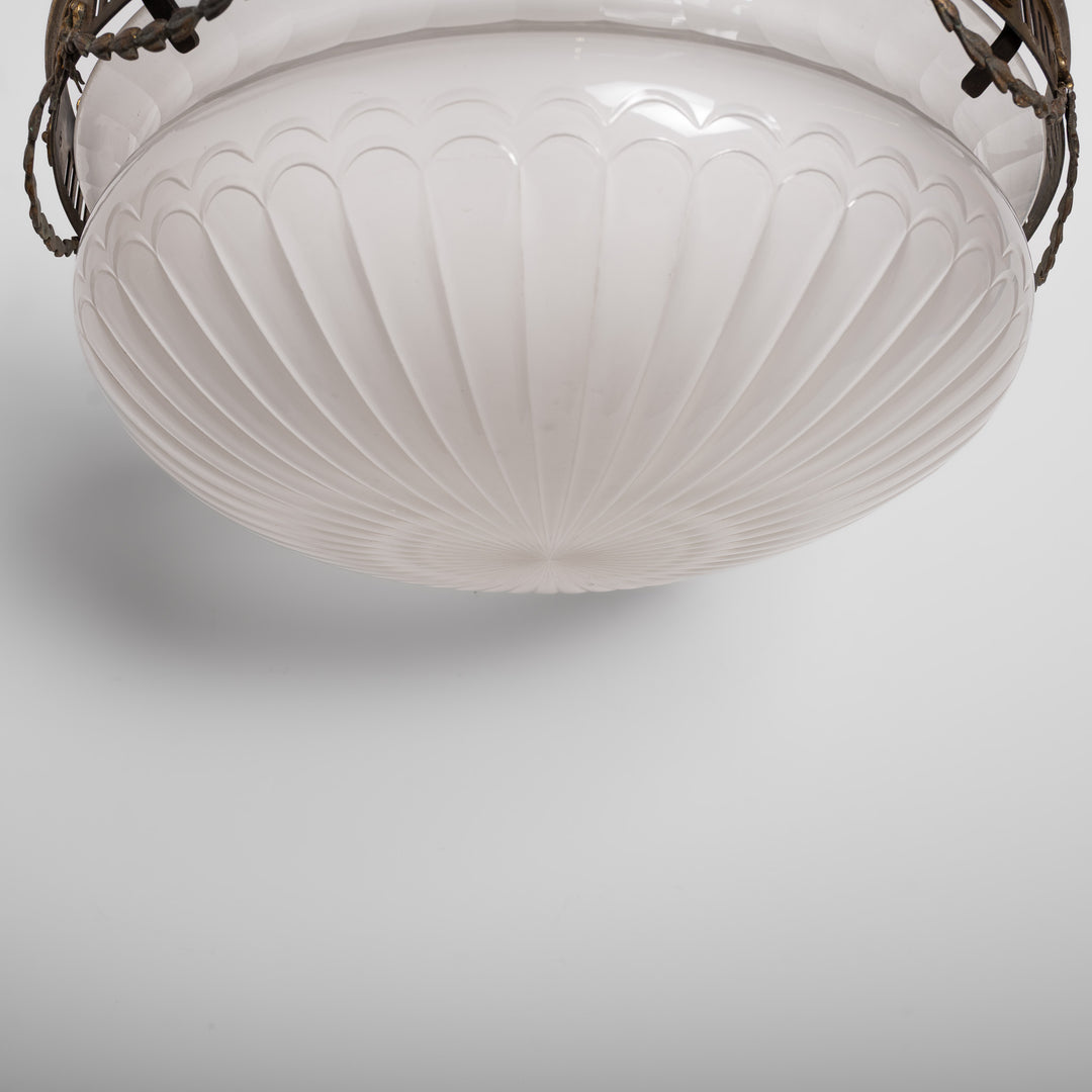 Monumental F. & C. Osler Satin Cut Crystal Plafonnier with Gilt Bronze Gallery and Classical Festoon Decoration