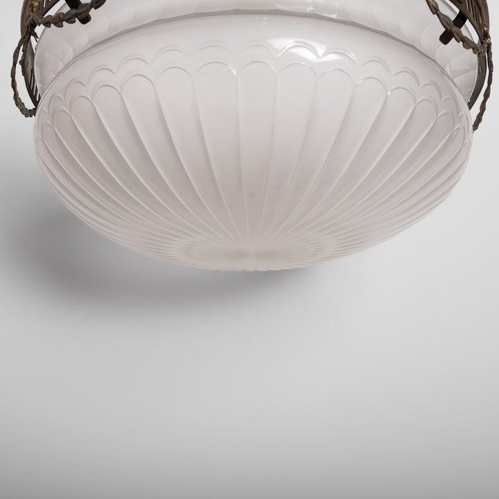 Monumental F. & C. Osler Satin Cut Crystal Plafonnier with Gilt Bronze Gallery and Classical Festoon Decoration