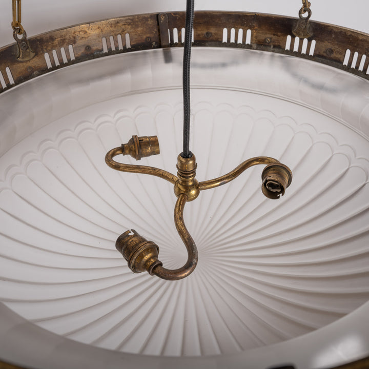 Monumental F. & C. Osler Satin Cut Crystal Plafonnier with Gilt Bronze Gallery and Classical Festoon Decoration