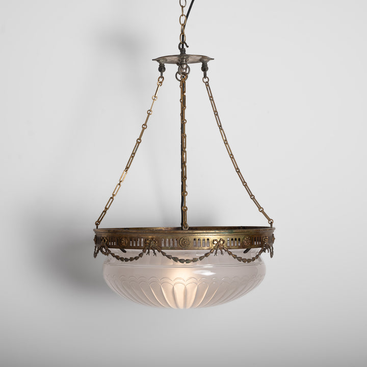 Monumental F. & C. Osler Satin Cut Crystal Plafonnier with Gilt Bronze Gallery and Classical Festoon Decoration