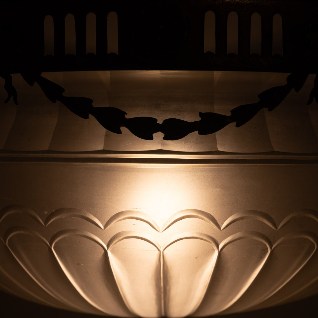 Monumental F. & C. Osler Satin Cut Crystal Plafonnier with Gilt Bronze Gallery and Classical Festoon Decoration