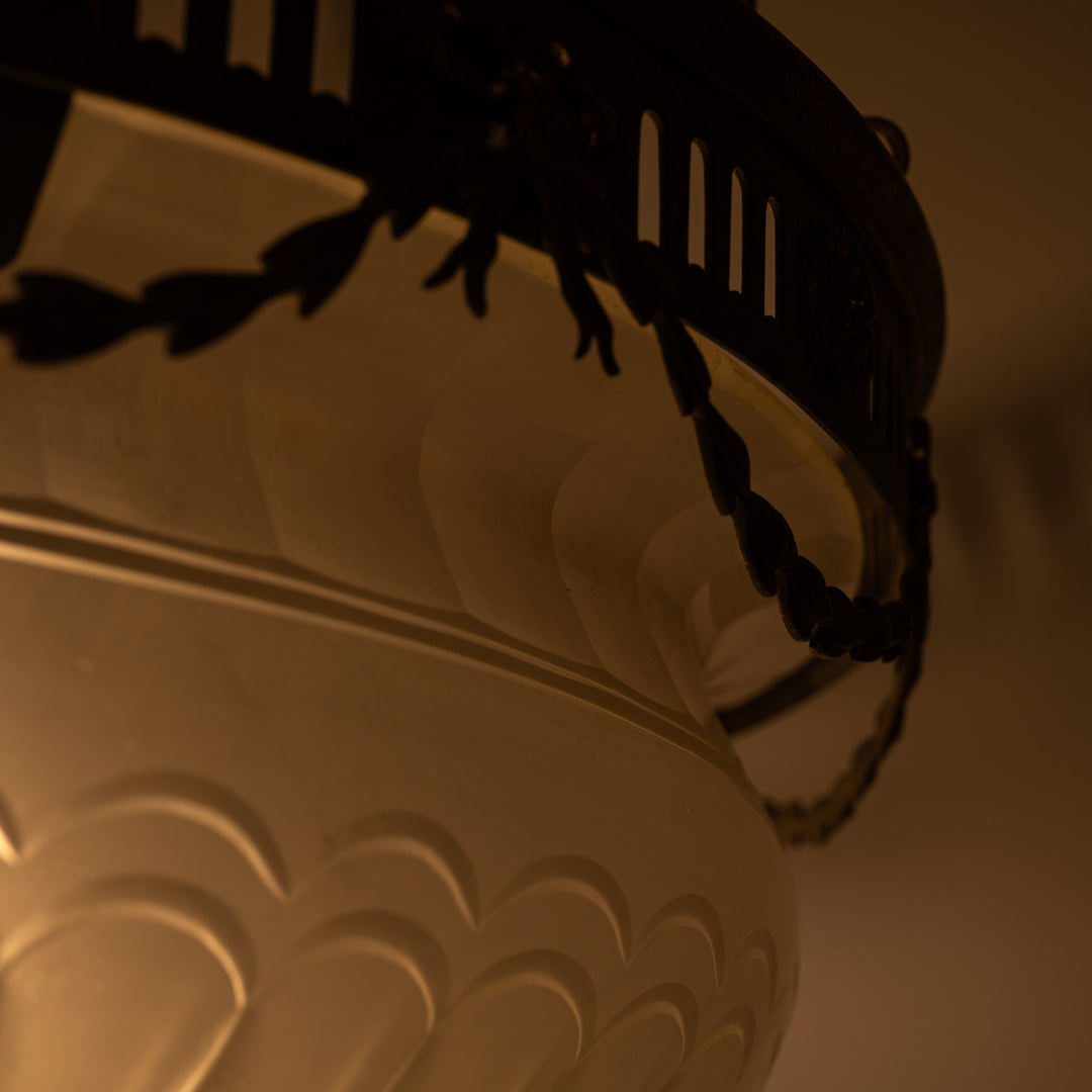 Monumental F. & C. Osler Satin Cut Crystal Plafonnier with Gilt Bronze Gallery and Classical Festoon Decoration