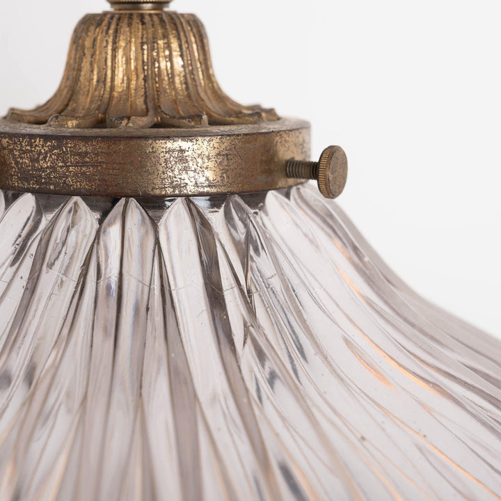 Extra Large Holophane Crystal Bowl Stiletto Pendant Light, Cast Brass Ring