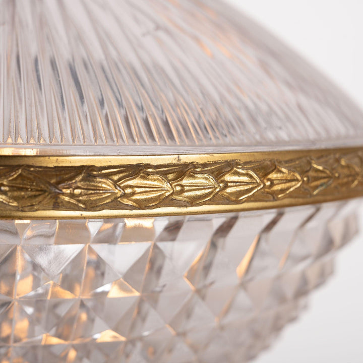 Extra Large Holophane Crystal Bowl Stiletto Pendant Light, Cast Brass Ring