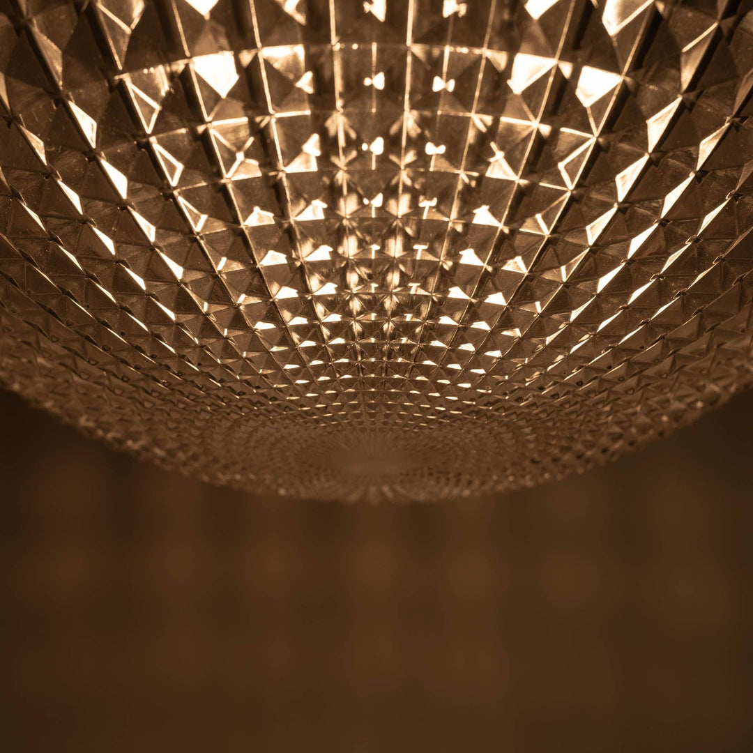Extra Large Holophane Crystal Bowl Stiletto Pendant Light, Cast Brass Ring