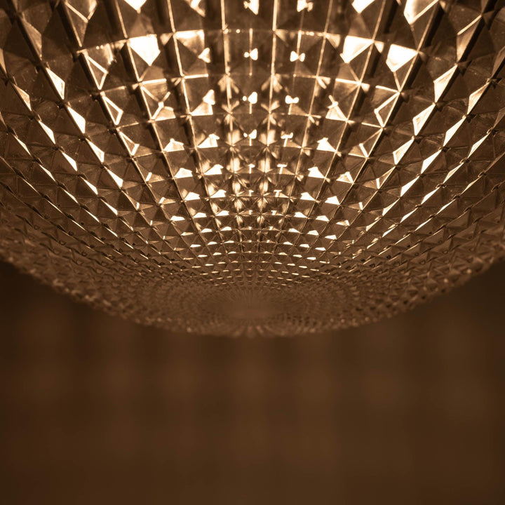 Extra Large Holophane Crystal Bowl Stiletto Pendant Light, Cast Brass Ring