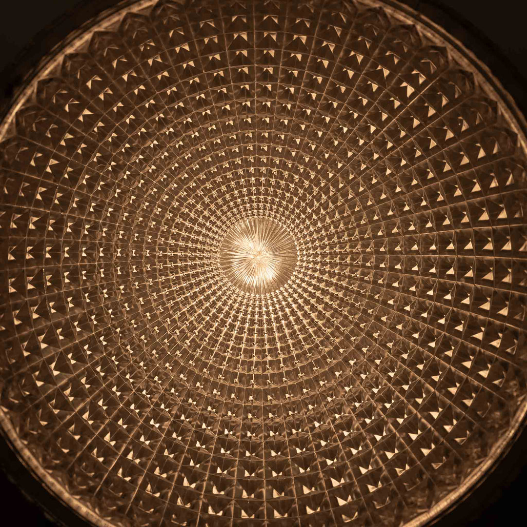 Extra Large Holophane Crystal Bowl Stiletto Pendant Light, Cast Brass Ring