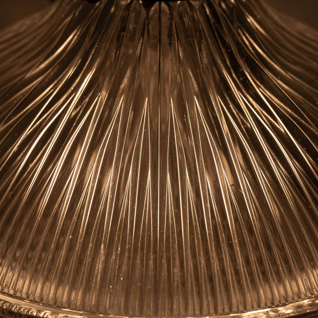 Extra Large Holophane Crystal Bowl Stiletto Pendant Light, Cast Brass Ring