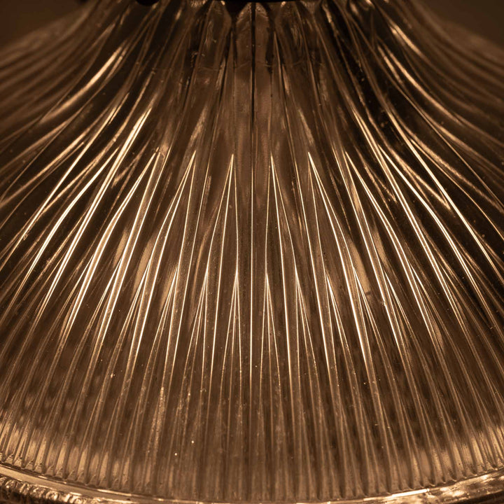 Extra Large Holophane Crystal Bowl Stiletto Pendant Light, Cast Brass Ring