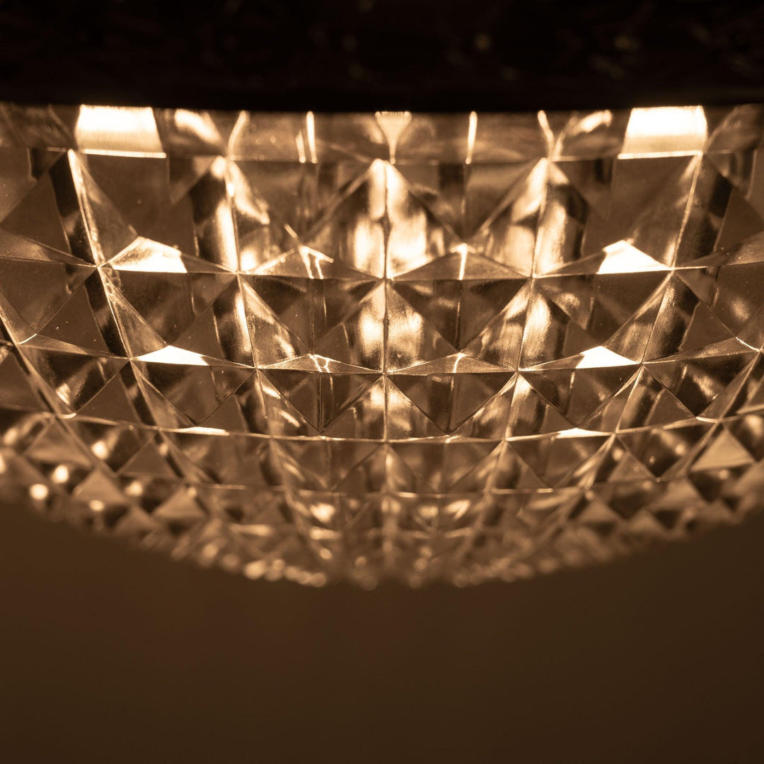 Extra Large Holophane Crystal Bowl Stiletto Pendant Light, Cast Brass Ring