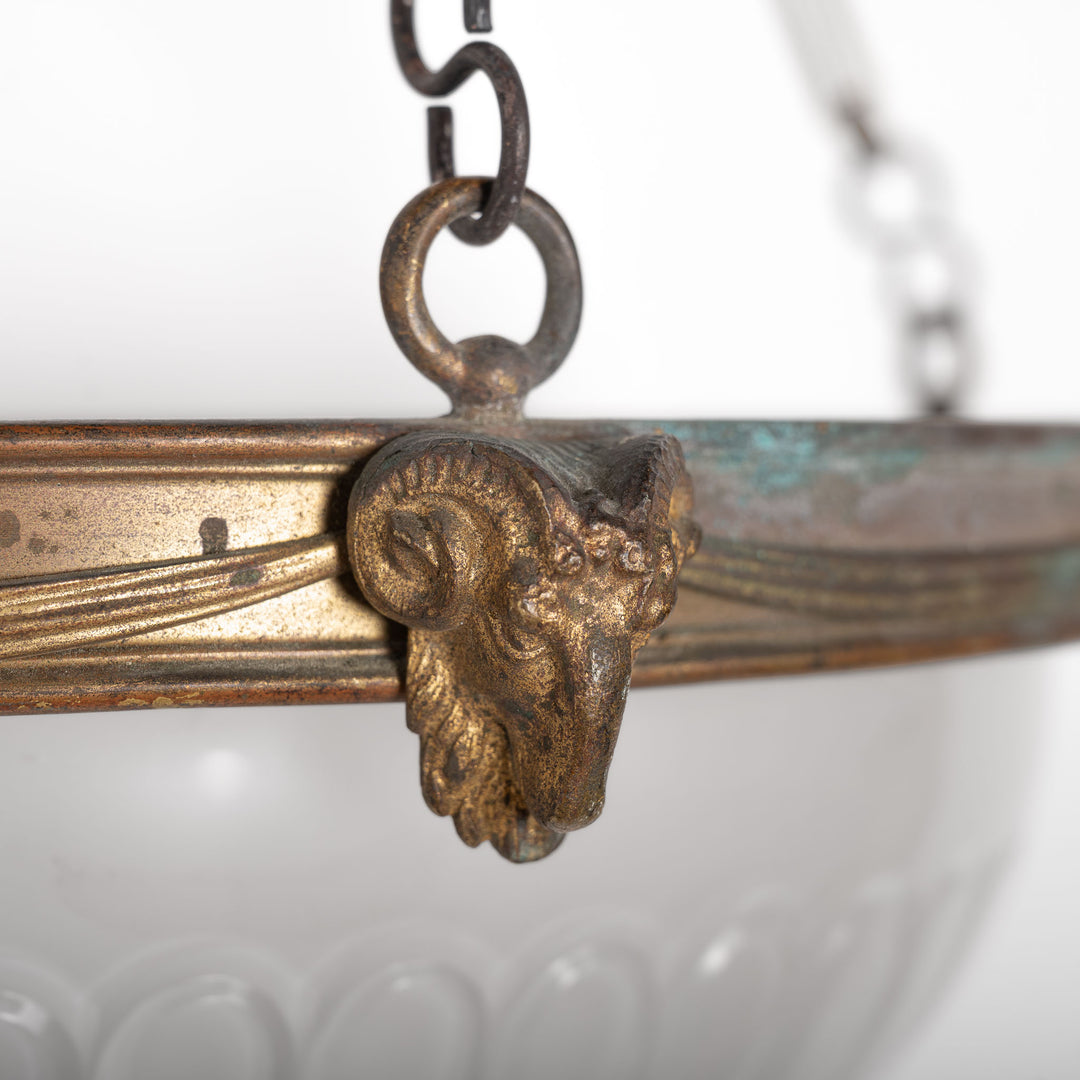 F. & C. Osler Extra Large Satin Cut Crystal Plafonnier with Ram's Head Cast Brass Gallery