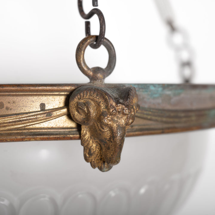 F. & C. Osler Extra Large Satin Cut Crystal Plafonnier with Ram's Head Cast Brass Gallery
