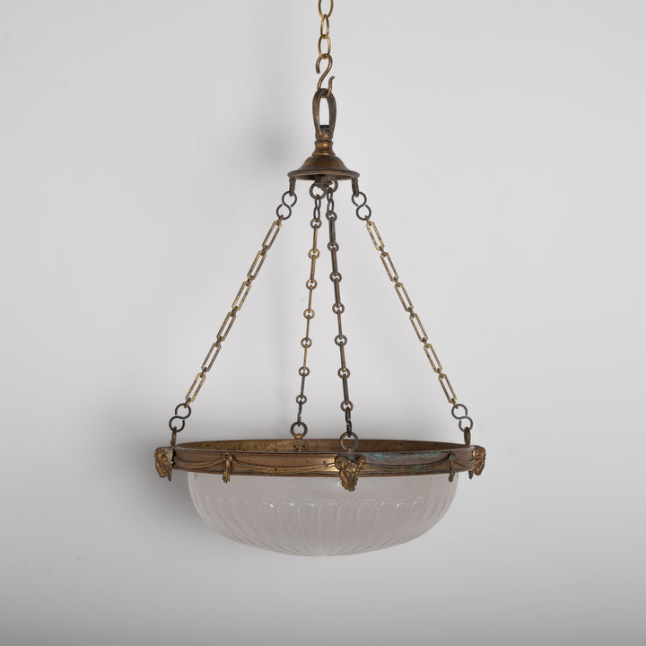 F. & C. Osler Extra Large Satin Cut Crystal Plafonnier with Ram's Head Cast Brass Gallery