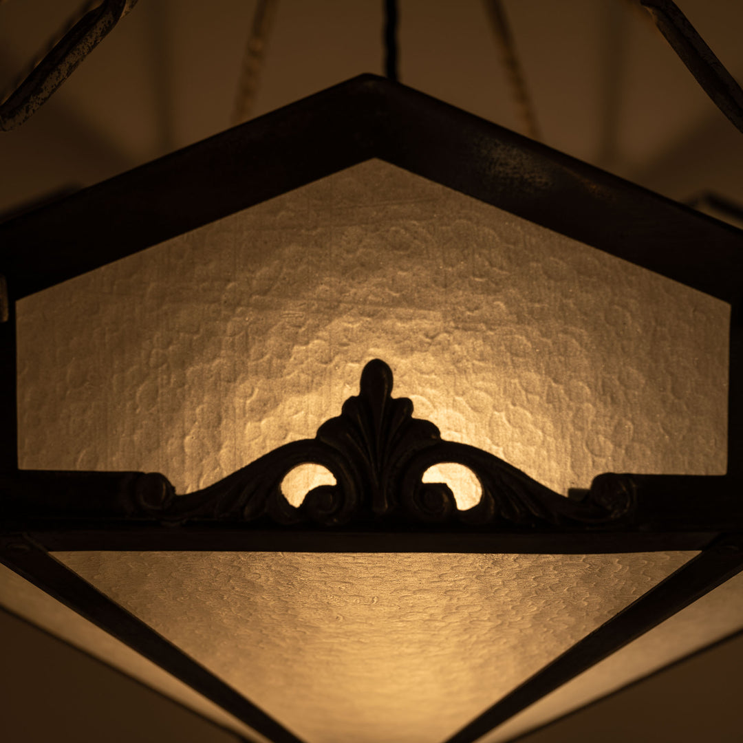 Edwardian Octagonal Leaded Glass Pendant with Nickel Plated Brass Frame and Cast Acanthus Mounts
