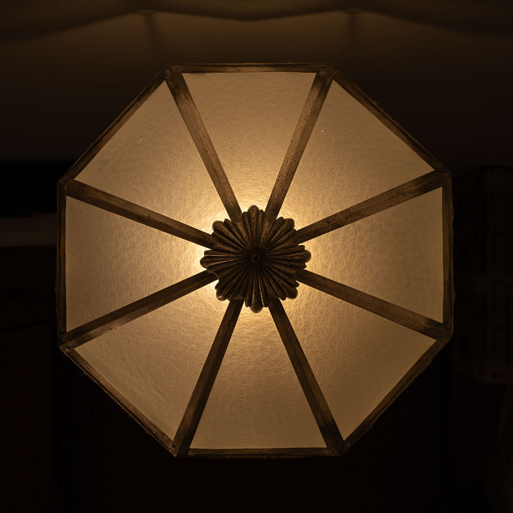 Edwardian Octagonal Leaded Glass Pendant with Nickel Plated Brass Frame and Cast Acanthus Mounts