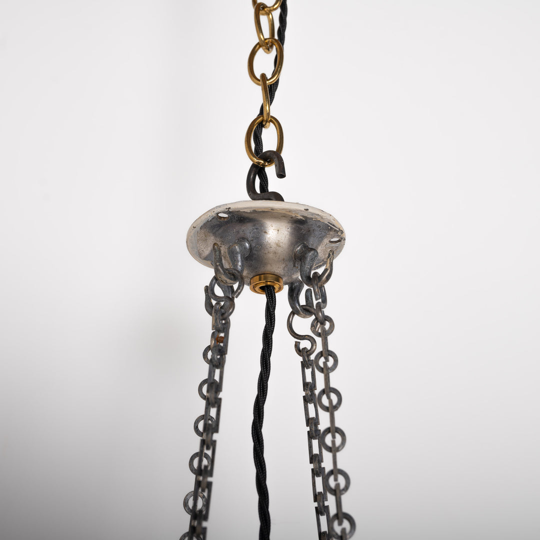 Edwardian Octagonal Leaded Glass Pendant with Nickel Plated Brass Frame and Cast Acanthus Mounts
