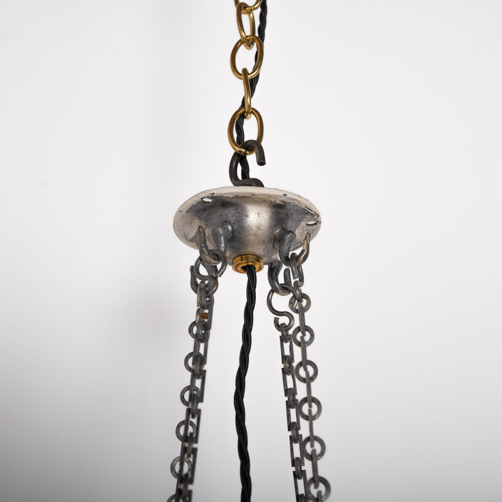 Edwardian Octagonal Leaded Glass Pendant with Nickel Plated Brass Frame and Cast Acanthus Mounts