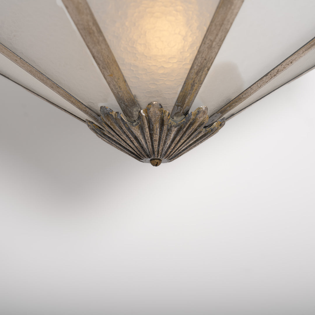 Edwardian Octagonal Leaded Glass Pendant with Nickel Plated Brass Frame and Cast Acanthus Mounts