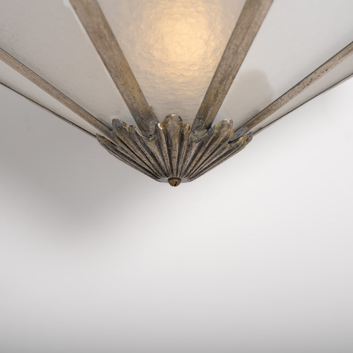 Edwardian Octagonal Leaded Glass Pendant with Nickel Plated Brass Frame and Cast Acanthus Mounts