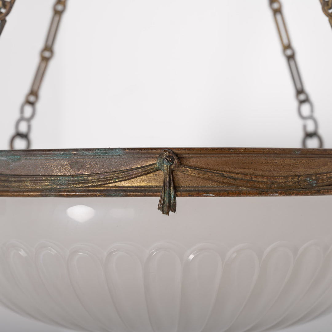 F. & C. Osler Extra Large Satin Cut Crystal Plafonnier with Ram's Head Cast Brass Gallery