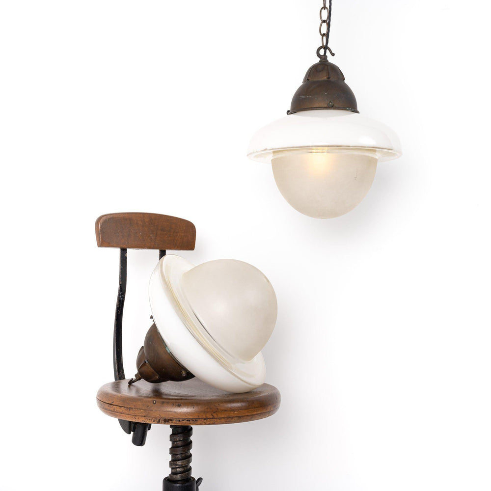 Antique "Acorn" Opaline & Frosted Glass Pendant Lights