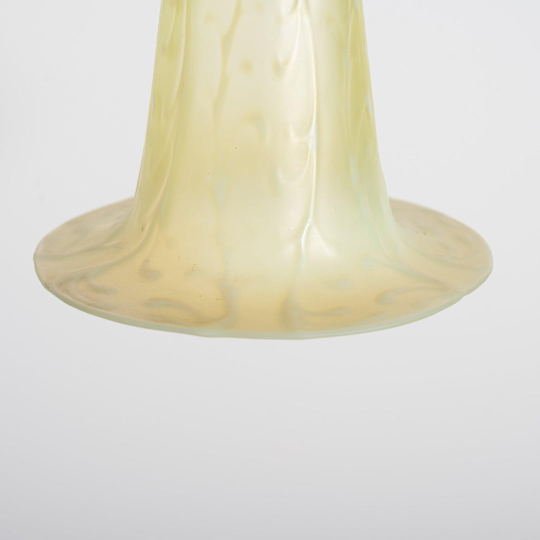 Antique Arts & Crafts Cast Copper Finish Lamp with Rare Straw Vaseline Bell Shade