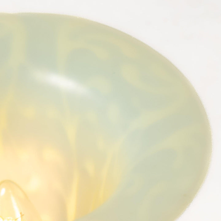 Antique Arts & Crafts Cast Copper Finish Lamp with Rare Straw Vaseline Bell Shade