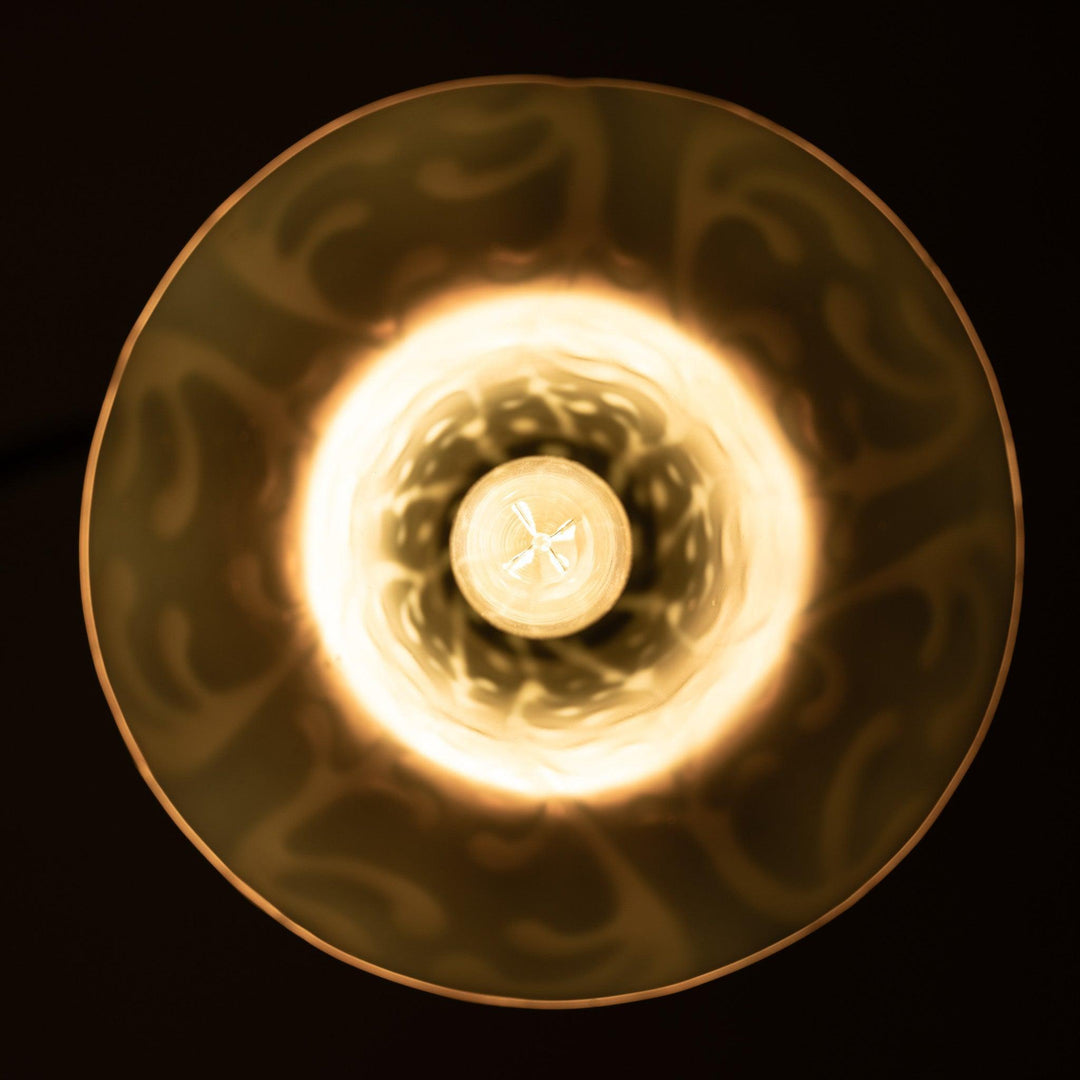 Antique Arts & Crafts Cast Copper Finish Lamp with Rare Straw Vaseline Bell Shade