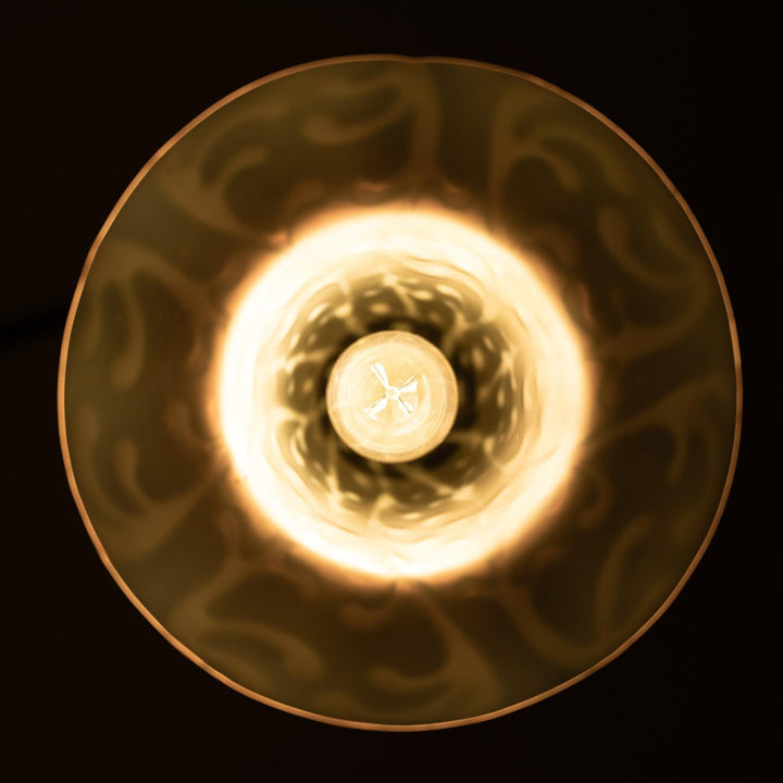 Antique Arts & Crafts Cast Copper Finish Lamp with Rare Straw Vaseline Bell Shade