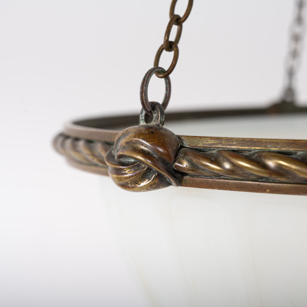 Antique Best & Lloyd Cast Bronze & Moonstone Glass Plafonnier Pendant Light