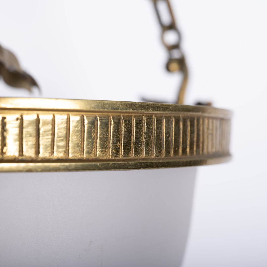 Antique Cast Brass Rams Head Plafonnier by F & C Osler with Satin Crystal Bowl