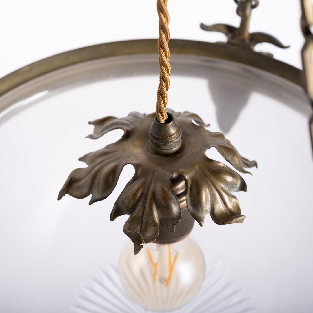 Antique Cast Brass Rams Head Plafonnier by F & C Osler with Satin Crystal Bowl