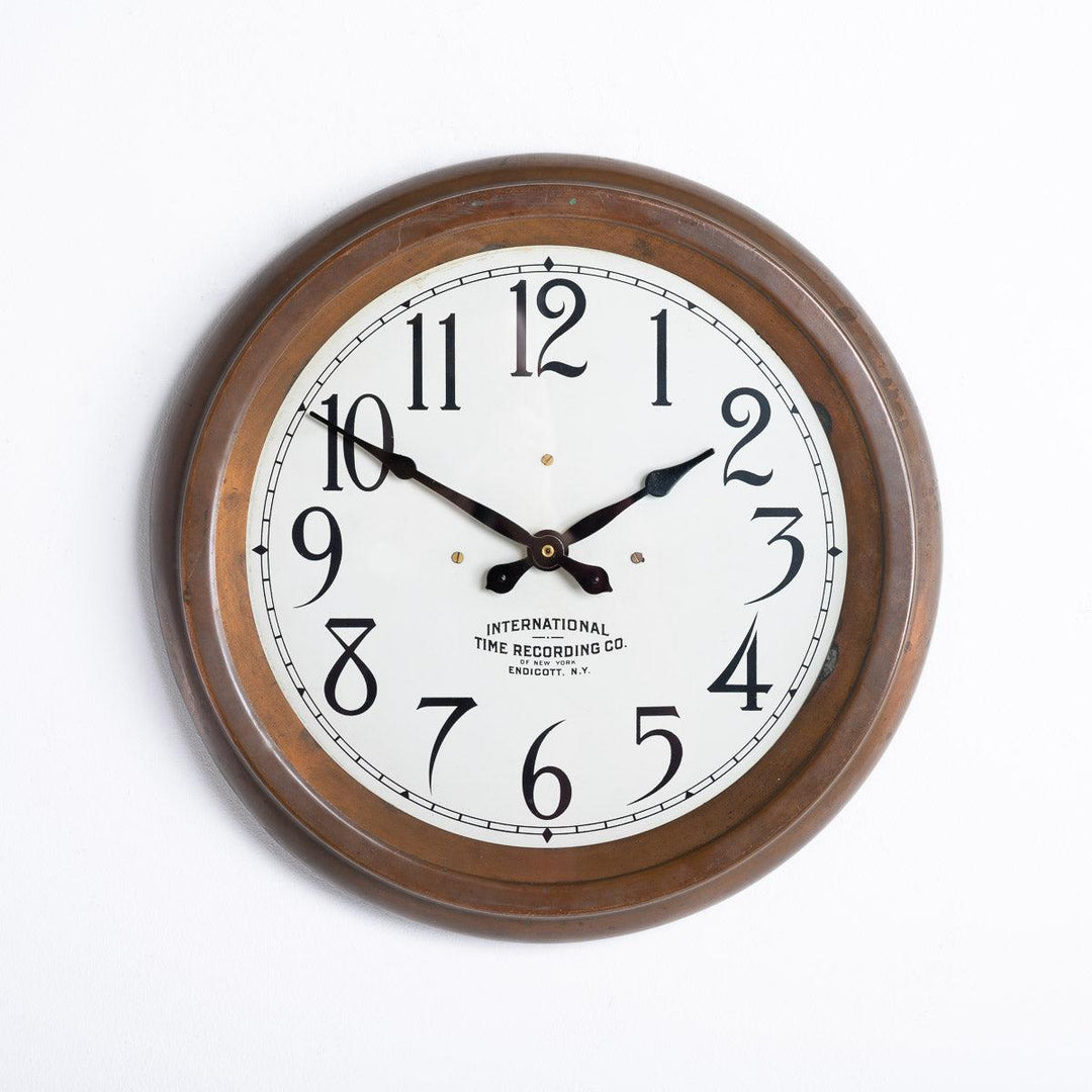 Antique Copper Wall Clock by International Time Recording Co, Endicott NY