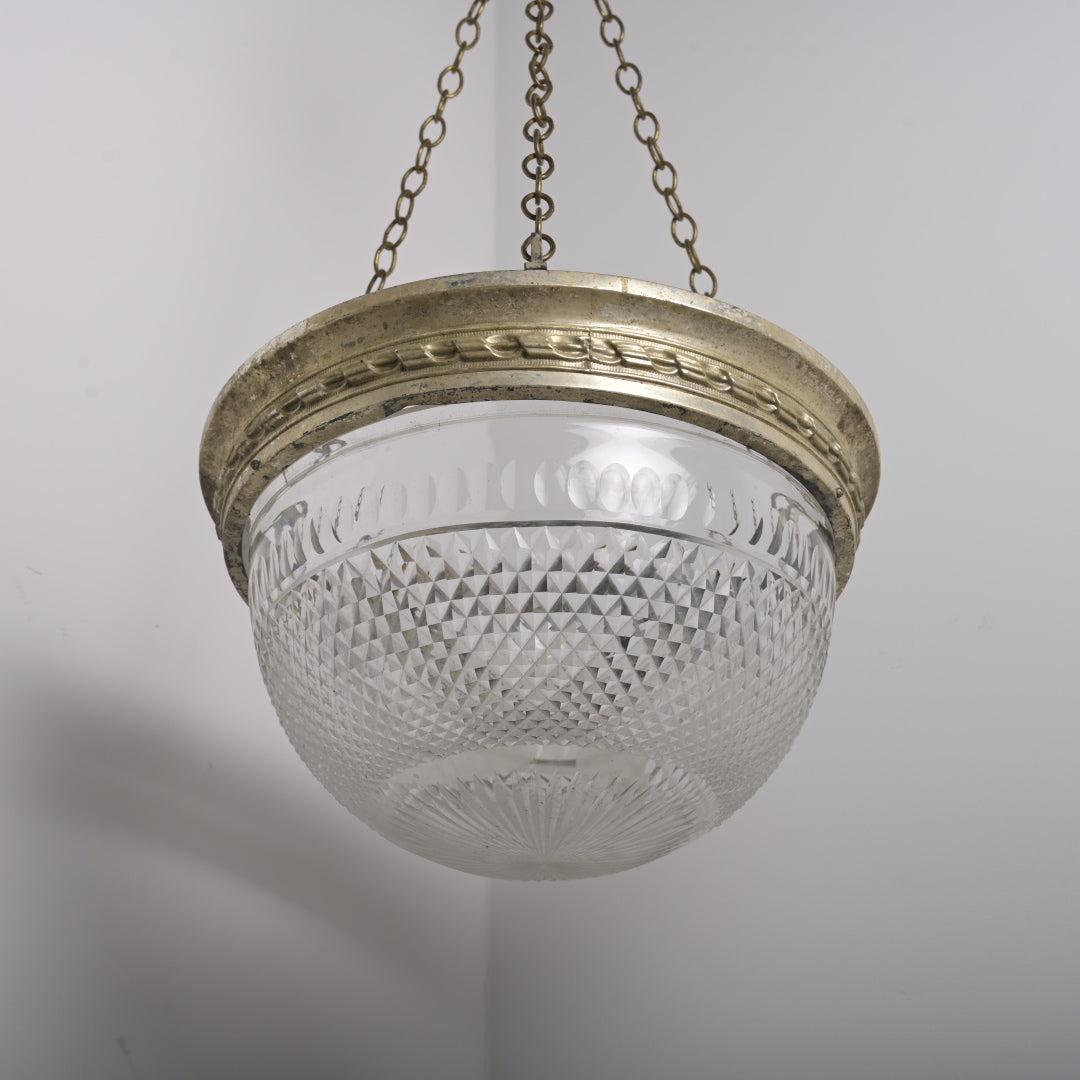 Antique Cut Crystal Plafonnier Pendant in Nickel Plated Frame