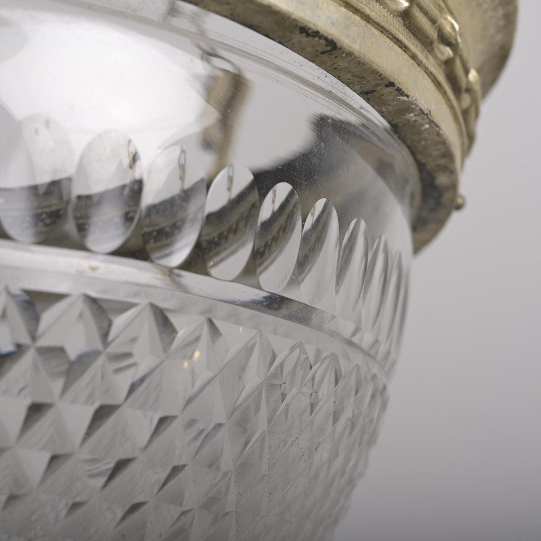 Antique Cut Crystal Plafonnier Pendant in Nickel Plated Frame