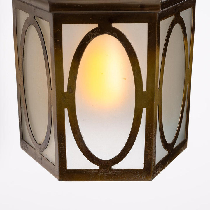 Antique Decorative Hexagonal Brass & Frosted Glass Hall Lantern by GEC