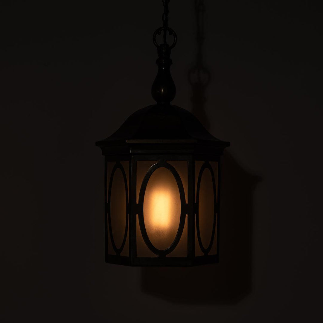 Antique Decorative Hexagonal Brass & Frosted Glass Hall Lantern by GEC