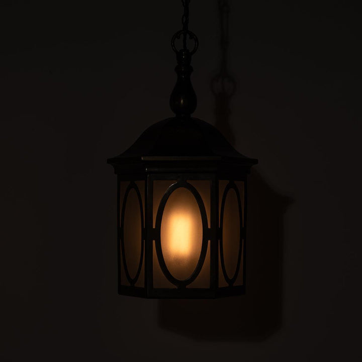 Antique Decorative Hexagonal Brass & Frosted Glass Hall Lantern by GEC