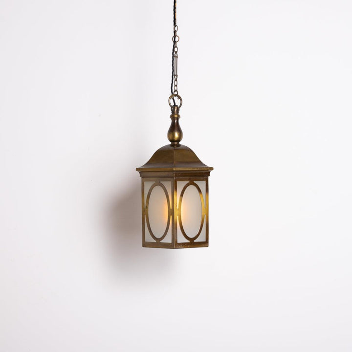 Antique Decorative Hexagonal Brass & Frosted Glass Hall Lantern by GEC