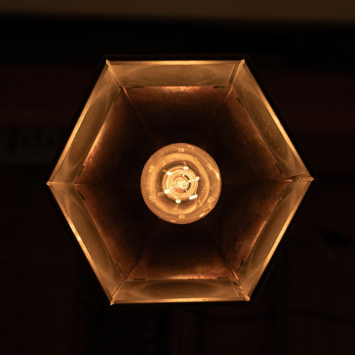 Antique Decorative Hexagonal Brass & Frosted Glass Hall Lantern by GEC