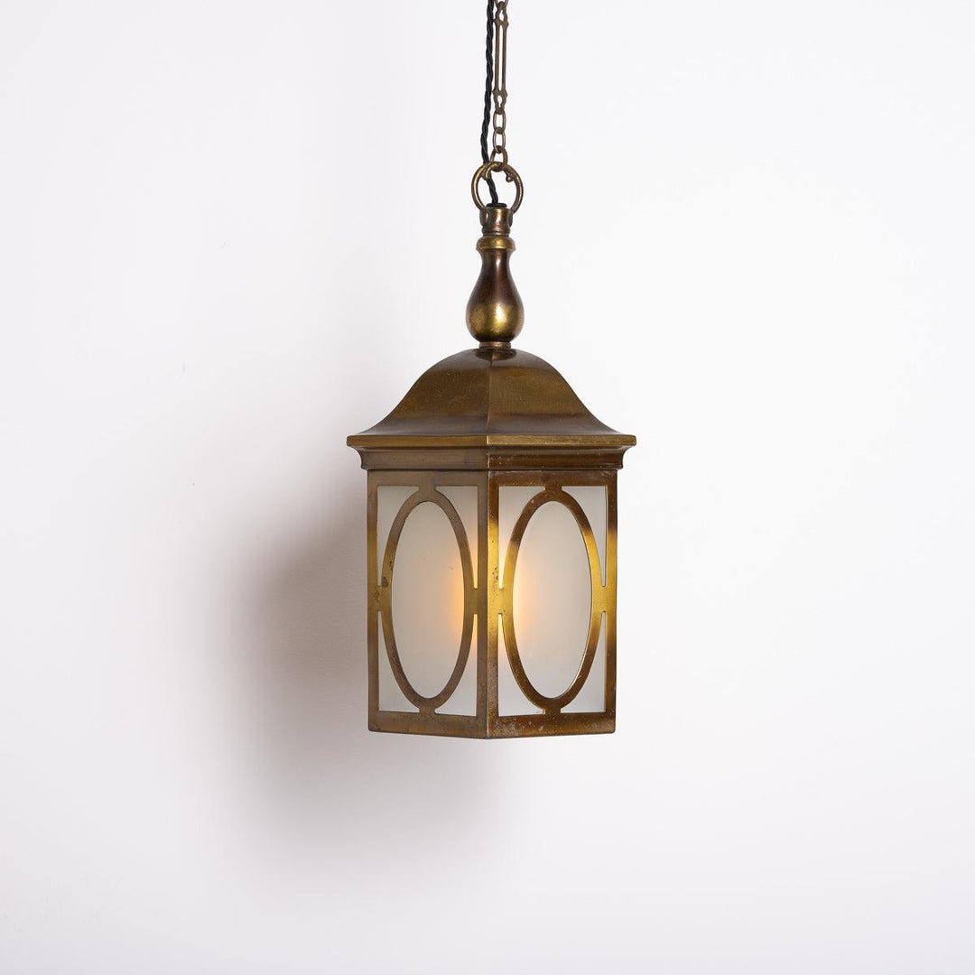 Antique Decorative Hexagonal Brass & Frosted Glass Hall Lantern by GEC