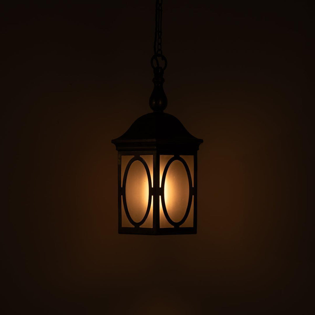 Antique Decorative Hexagonal Brass & Frosted Glass Hall Lantern by GEC