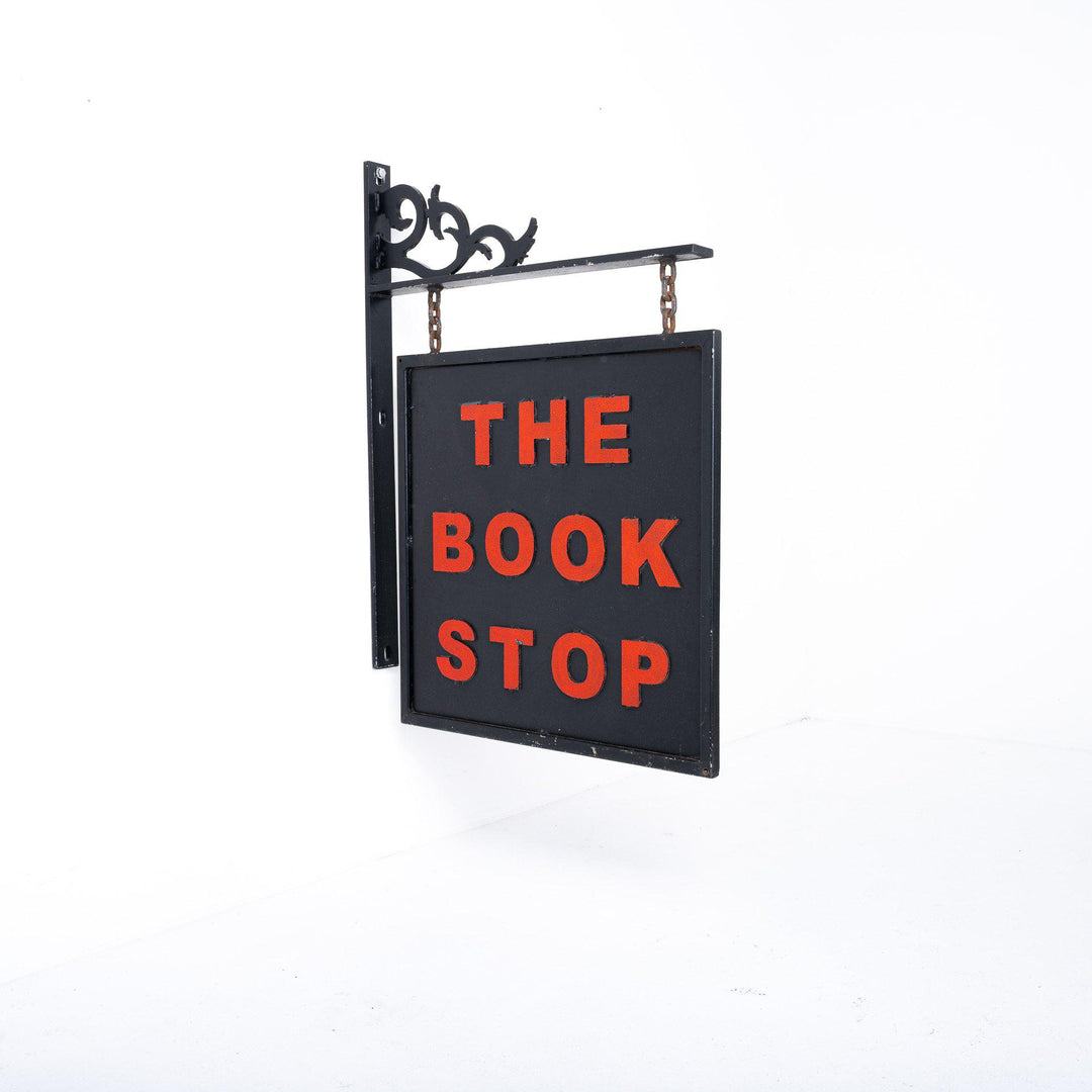 Antique Double Sided Wrought Iron Sign "The Book Stop"