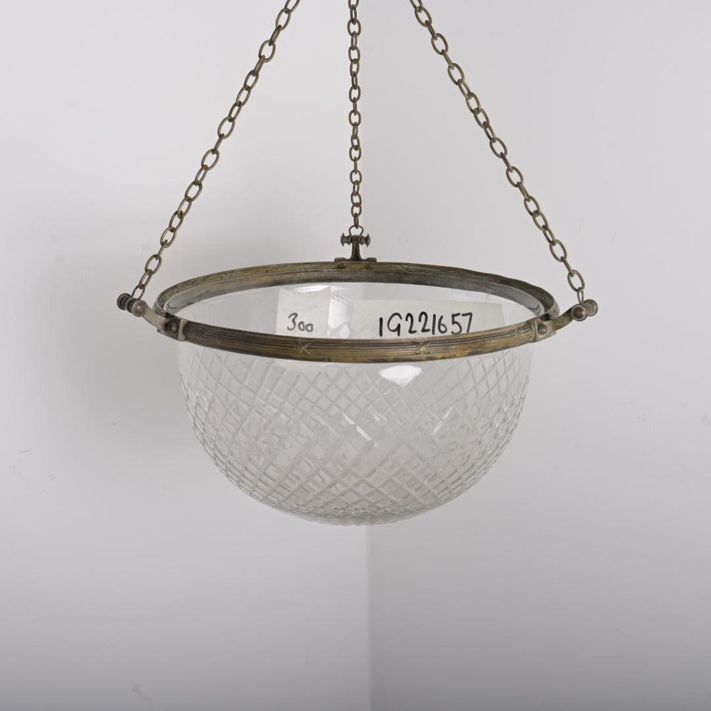 Antique Dual-Cut Crystal Plafonnier in Heavily Patinated Brass Rim