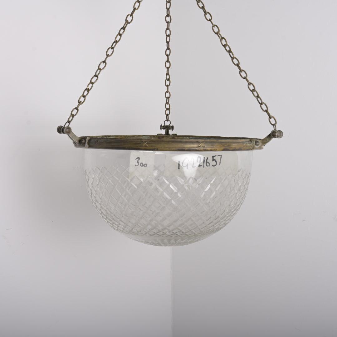 Antique Dual-Cut Crystal Plafonnier in Heavily Patinated Brass Rim