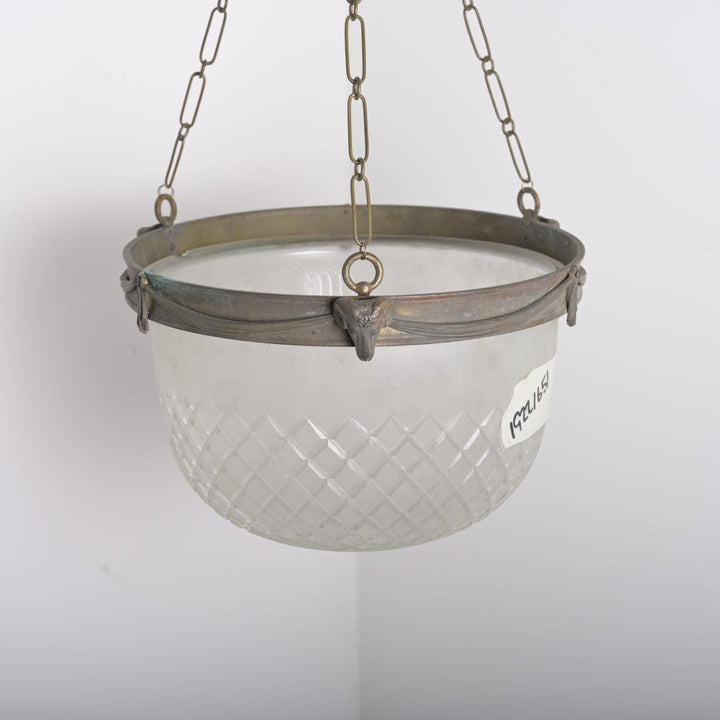 Antique F & C Osler Satin Crystal Plafonnier with Ram’s Head Details